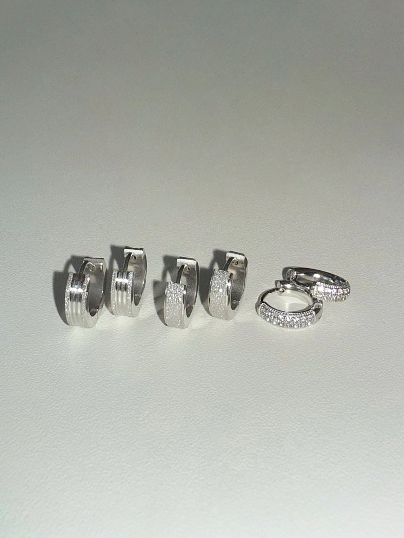 [全サージカルステンレス] グリッター ボールド ワンタッチ リングピアス フープピアス (3Type) 両耳用