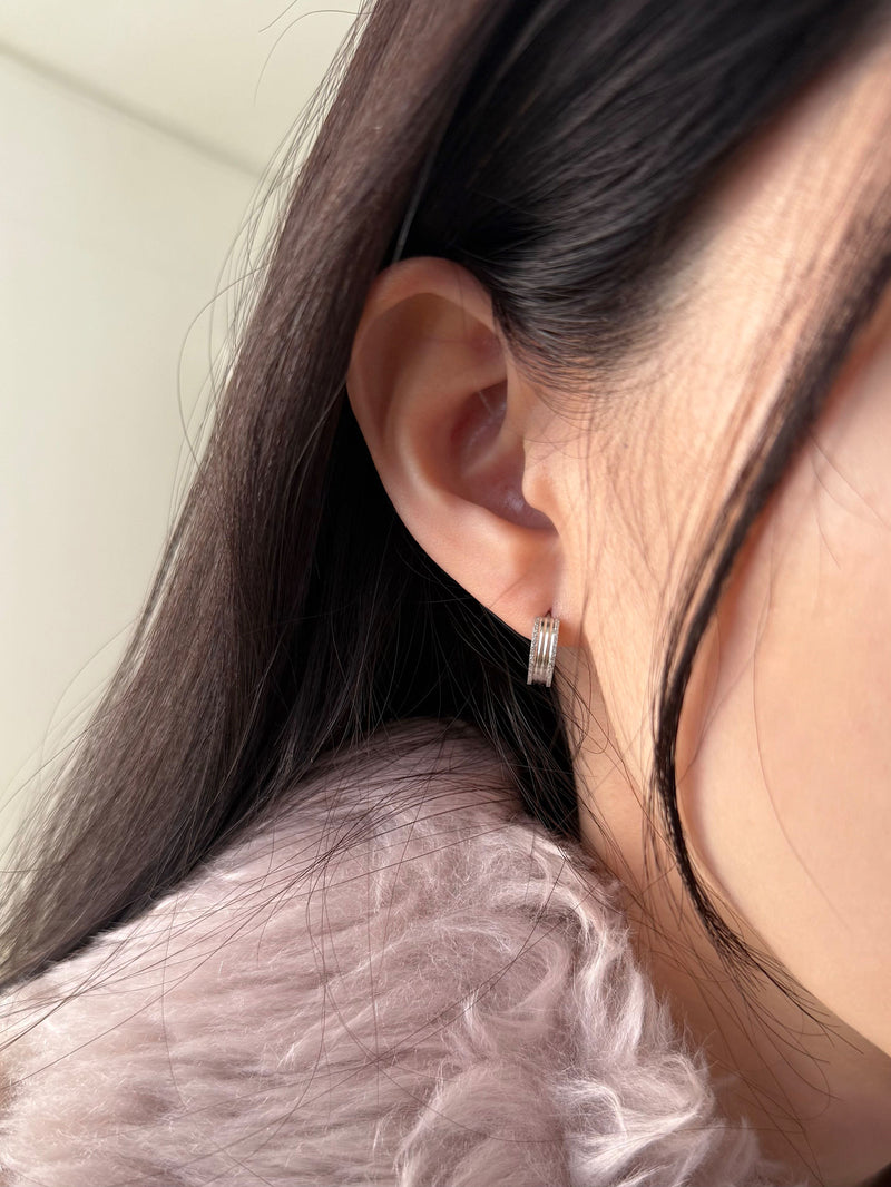 [全サージカルステンレス] グリッター ボールド ワンタッチ リングピアス フープピアス (3Type) 両耳用