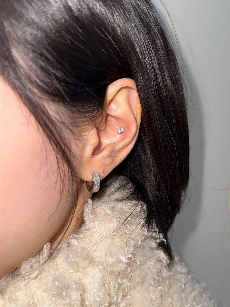 [全サージカルステンレス] グリッター ボールド ワンタッチ リングピアス フープピアス (3Type) 両耳用