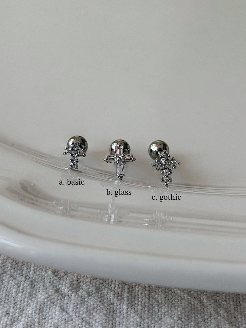 [サージカル]キュービック クロス ピアス (3Type)  16G 軟骨 ボディピアス ファッションピアス