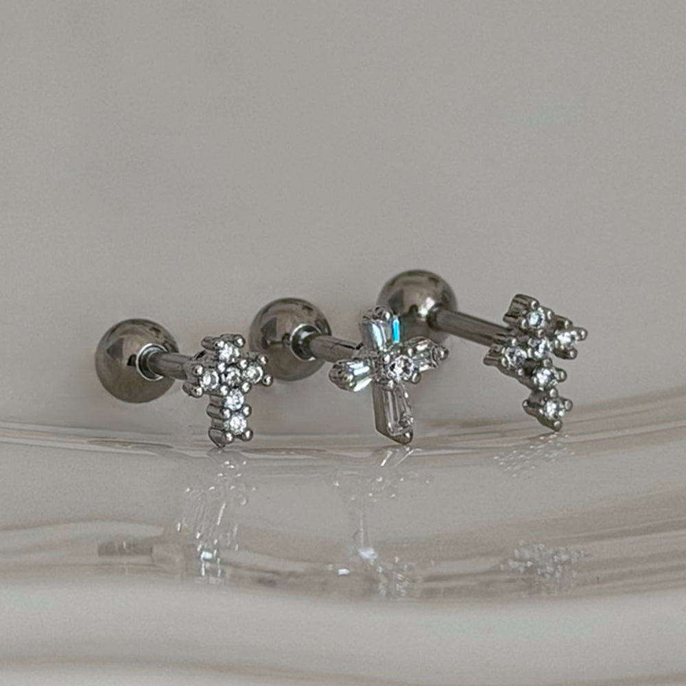 [サージカル]キュービック クロス ピアス (3Type)  16G 軟骨 ボディピアス ファッションピアス