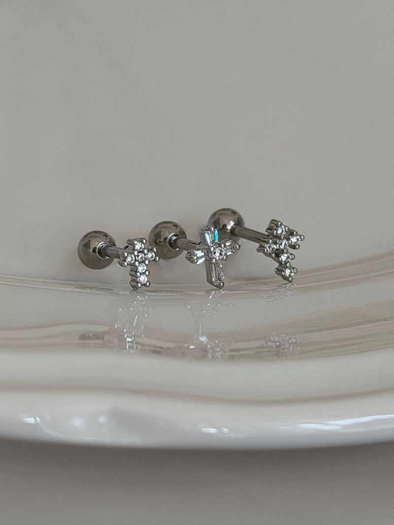 [サージカル]キュービック クロス ピアス (3Type)  16G 軟骨 ボディピアス ファッションピアス
