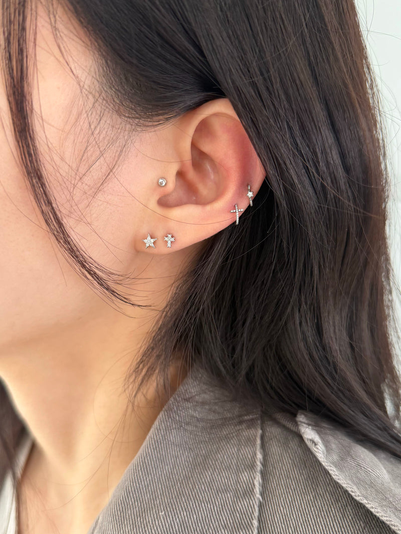 [サージカル]キュービック クロス ピアス (3Type)  16G 軟骨 ボディピアス ファッションピアス