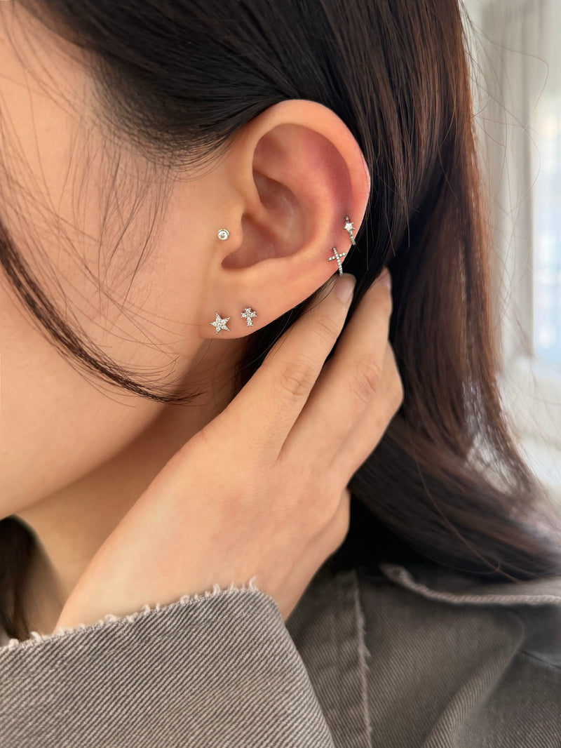 [サージカル]キュービック クロス ピアス (3Type)  16G 軟骨 ボディピアス ファッションピアス