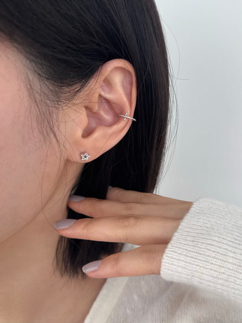 [チタン] キュービック クロス セグメントリング ピアス (2Type / 3Size) 太さ0.8mm / 1.2mm