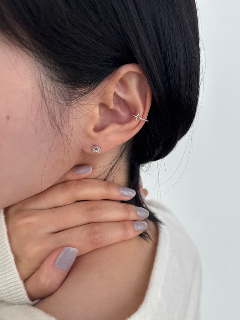 [チタン] キュービック クロス セグメントリング ピアス (2Type / 3Size) 太さ0.8mm / 1.2mm