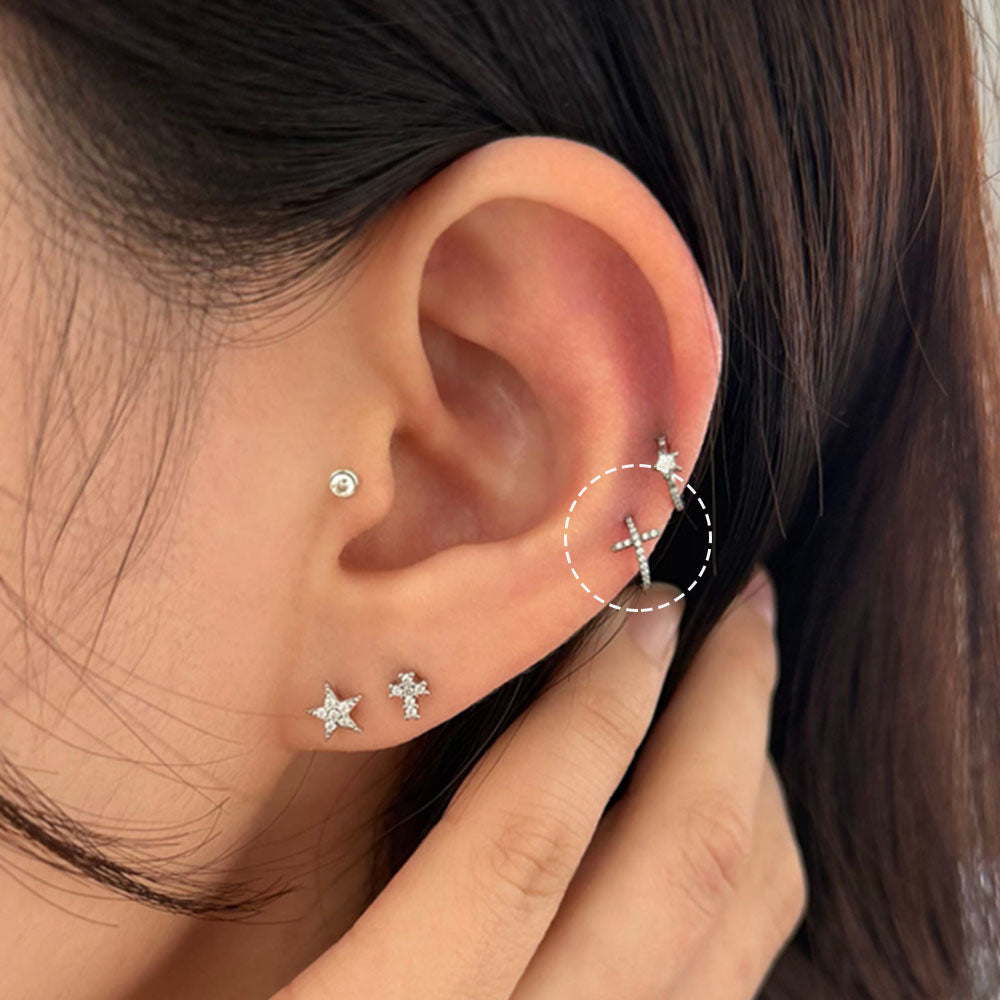 チタン] キュービック クロス セグメントリング ピアス (2Type / 3Size
