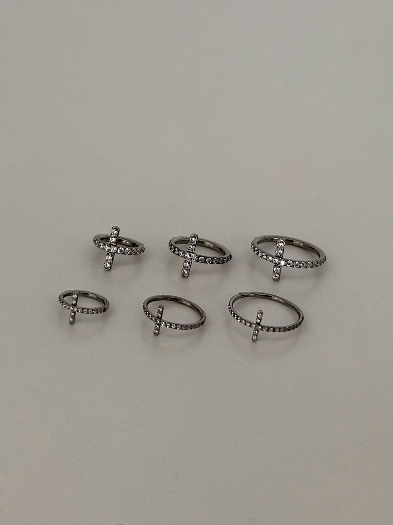 [チタン] キュービック クロス セグメントリング ピアス (2Type / 3Size) 太さ0.8mm / 1.2mm
