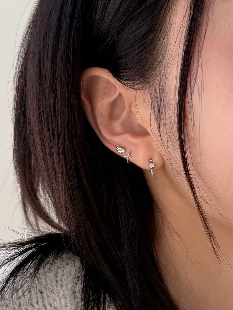 [チタン] キュービック クロス セグメントリング ピアス (2Type / 3Size) 太さ0.8mm / 1.2mm