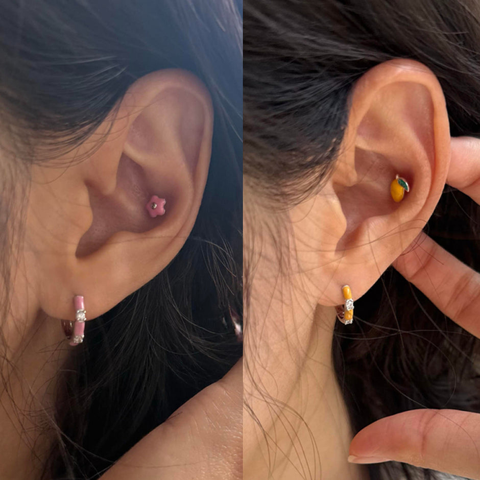 エポ ポップカラー キュービック リングピアス(5Color) 18G サージカルステンレスポスト