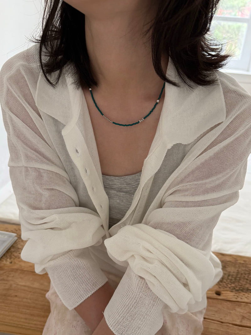 ボールミックス スリムカラービーズネックレス（3Color）サージカルステンレス