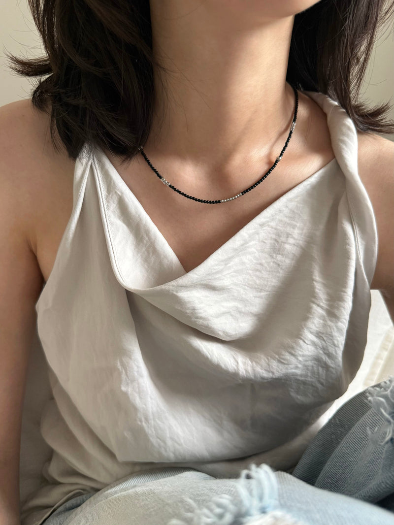 ボールミックス スリムカラービーズネックレス（3Color）サージカルステンレス