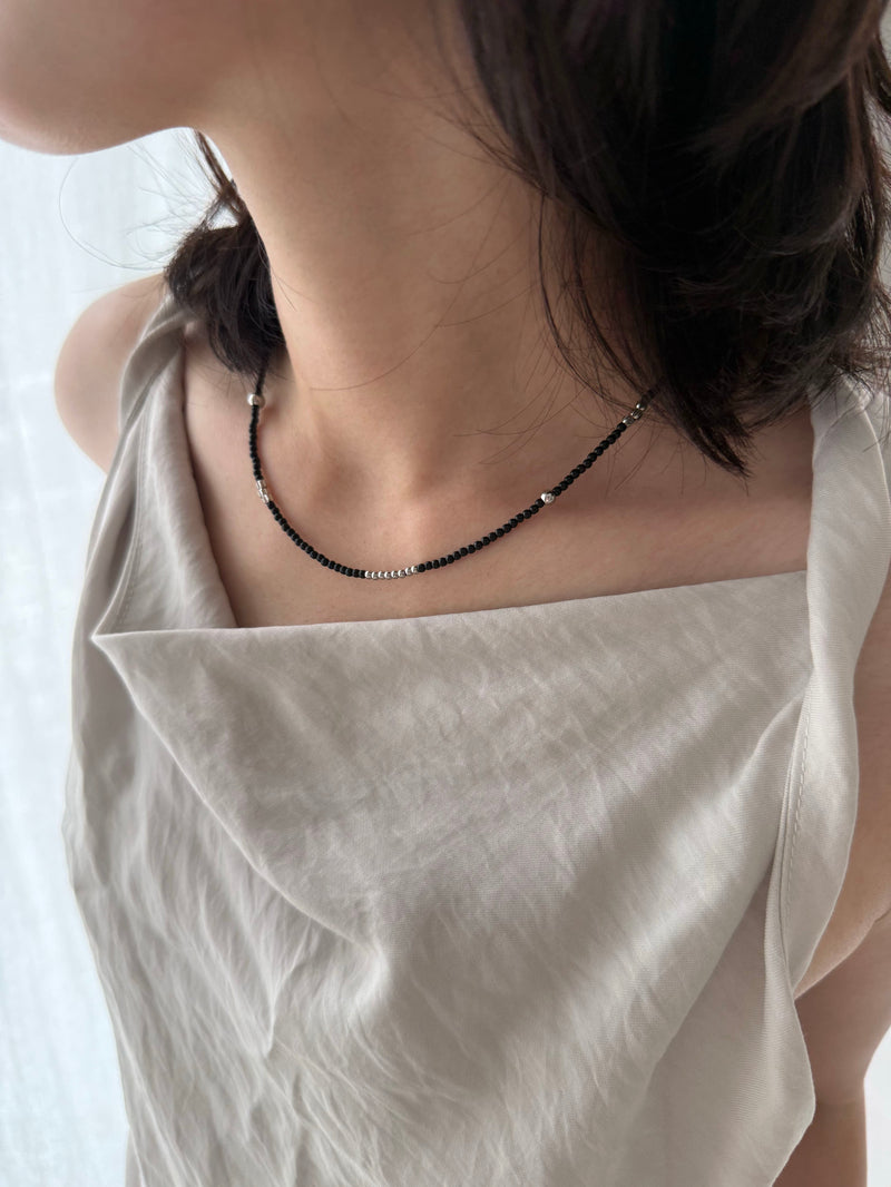 ボールミックス スリムカラービーズネックレス（3Color）サージカルステンレス