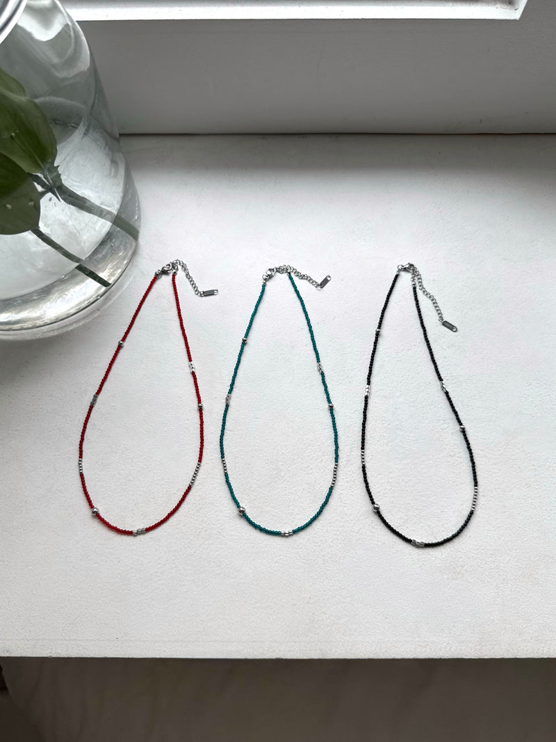ボールミックス スリムカラービーズネックレス（3Color）サージカルステンレス