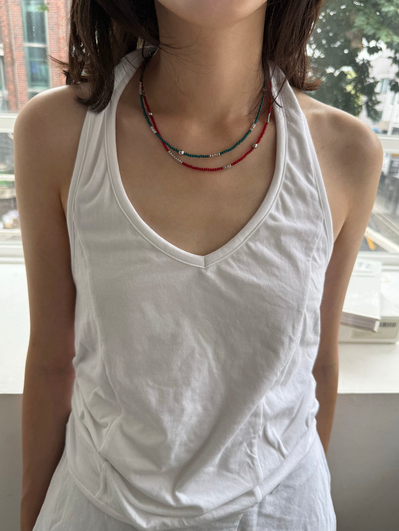 ボールミックス スリムカラービーズネックレス（3Color）サージカルステンレス