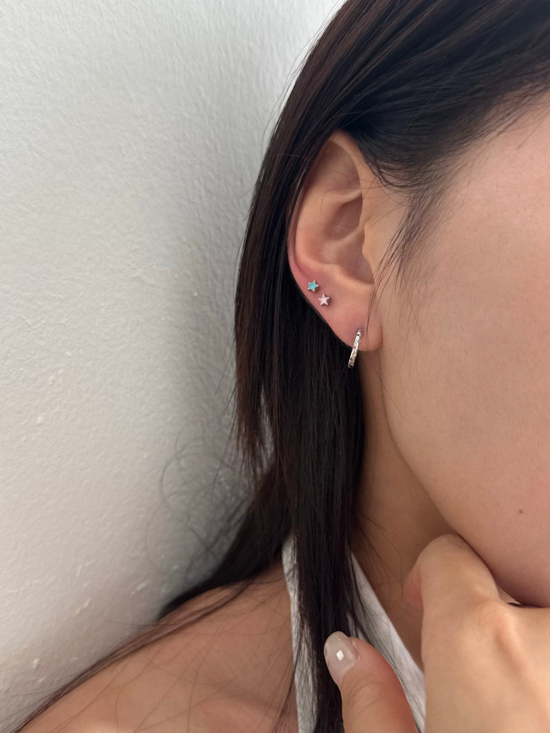 [サージカルステンレスポスト] レインボーキュービック ワンタッチリングピアス 両耳用