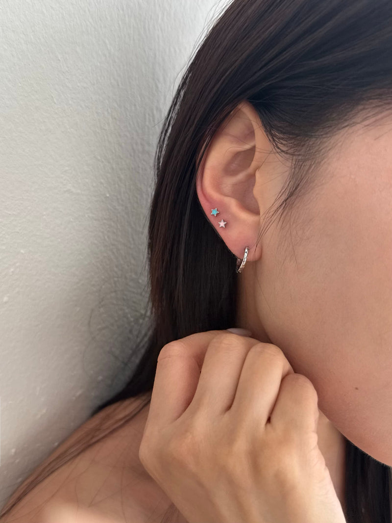 [サージカルステンレスポスト] レインボーキュービック ワンタッチリングピアス 両耳用