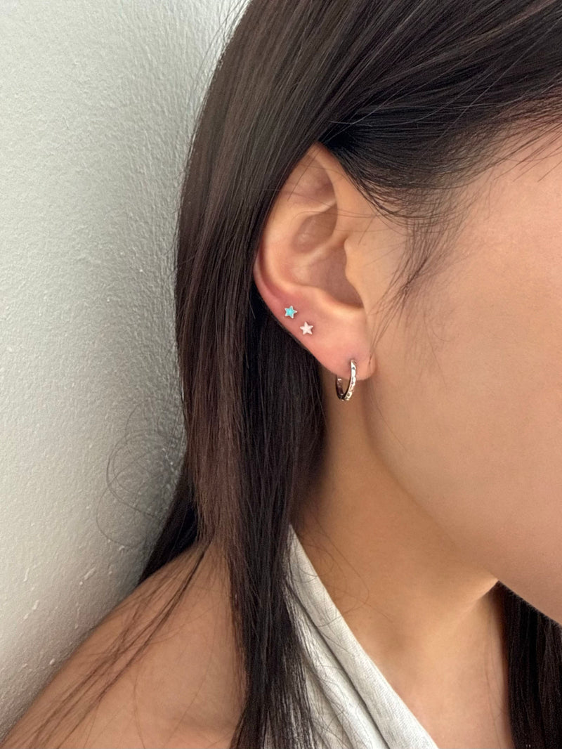 [サージカルステンレスポスト] レインボーキュービック ワンタッチリングピアス 両耳用