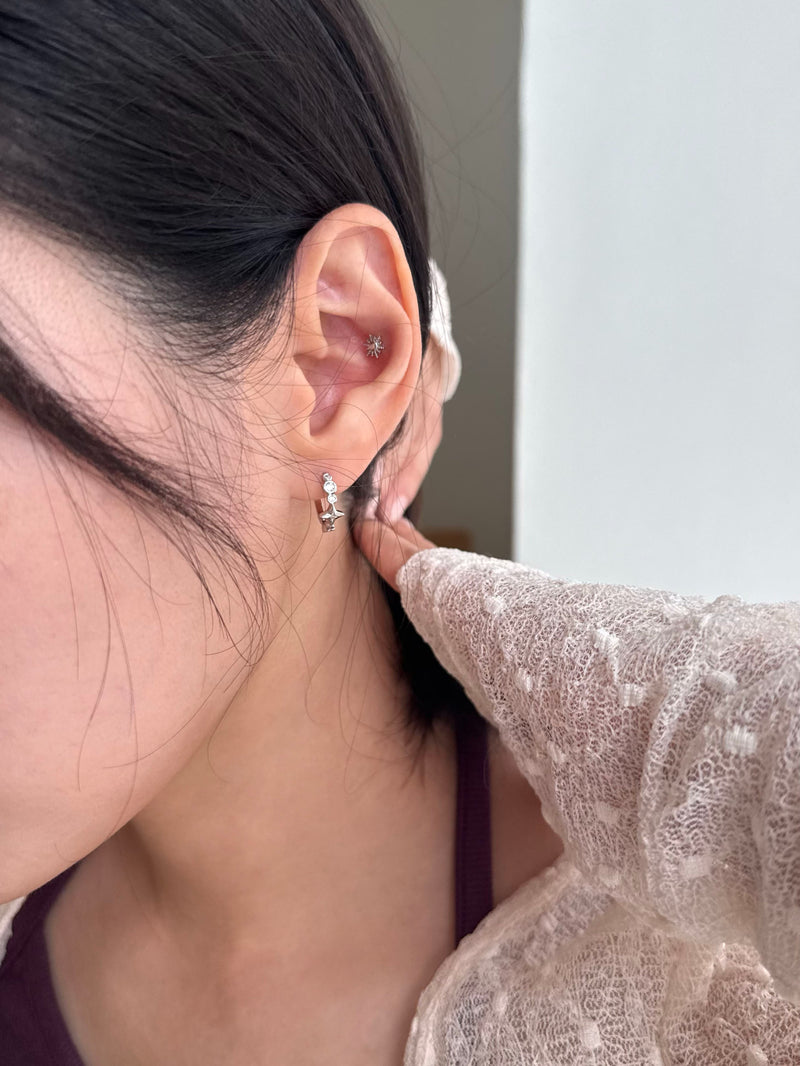 スターライト キュービック ワンタッチフープピアス 両耳用 サージカルポスト