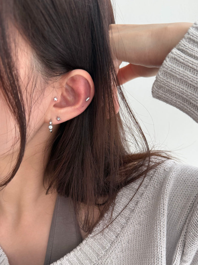 [全サージカル]シンプルキュービックライン ボディピアス (3Type) 16G ピアッシング
