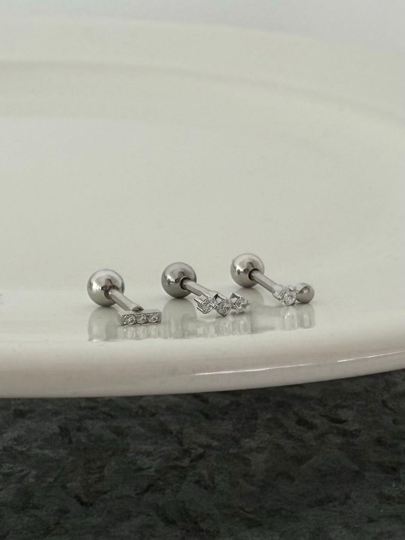 [全サージカル]シンプルキュービックライン ボディピアス (3Type) 16G ピアッシング