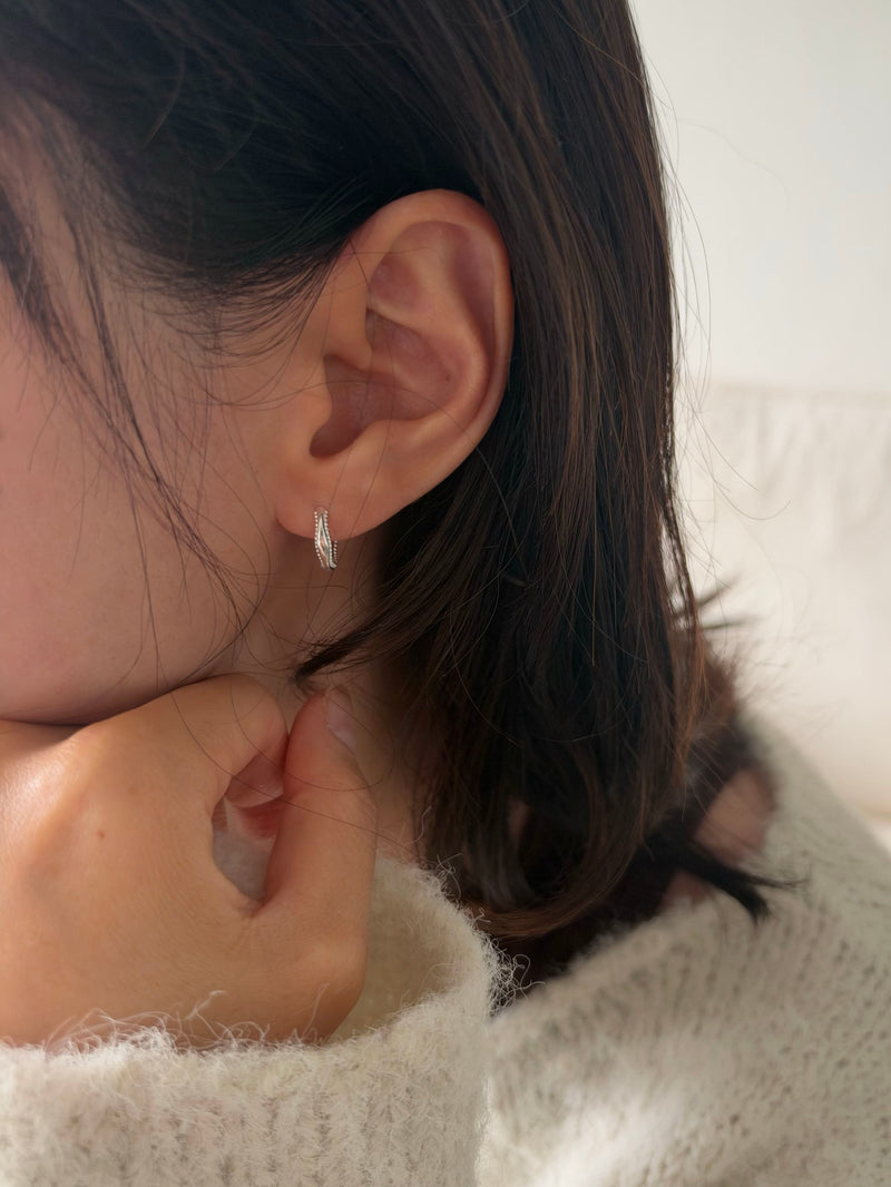 [925 Silver]ミルグレイン ウェーブ ワンタッチフープピアス（ツヤあり／マット）