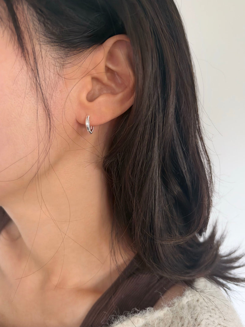 [925 Silver]ミルグレイン ウェーブ ワンタッチフープピアス（ツヤあり／マット）