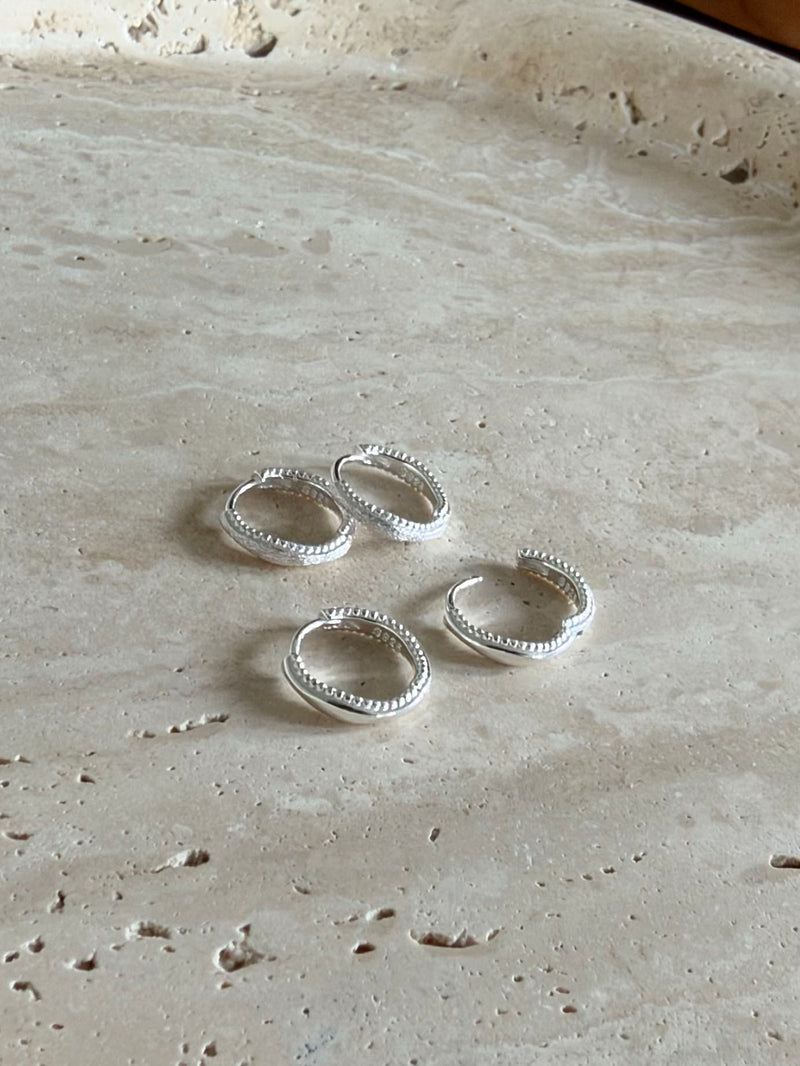 [925 Silver]ミルグレイン ウェーブ ワンタッチフープピアス（ツヤあり／マット）