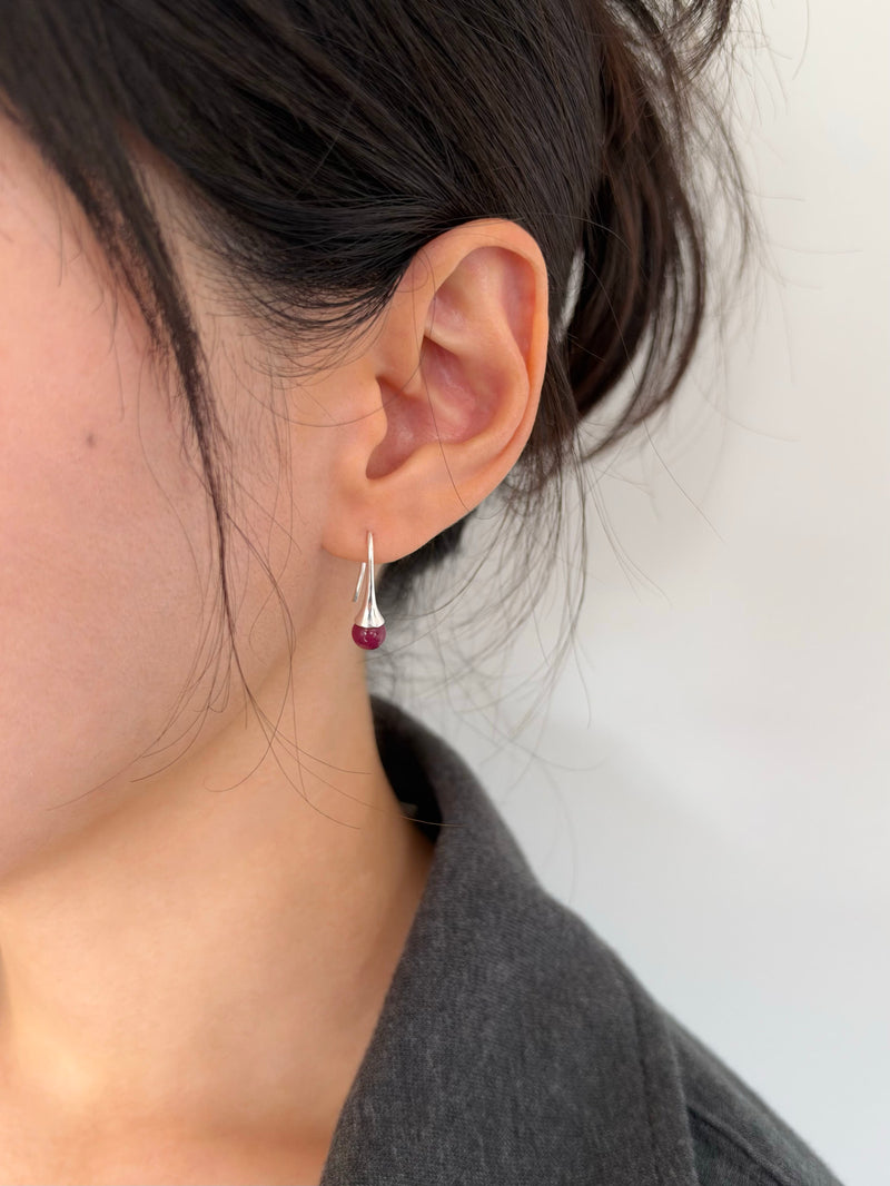 [925 Silver]パープルストーン フックピアス 天然石風 パープル 天然カラーストーン U字フックピアス / 金属アレルギー対応
