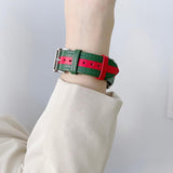 【5色】本革 ツートンラインアップルウォッチ バンド apple watch バンド givgiv 38mm/40mm/41mm用 02グリーン（赤ライン） 