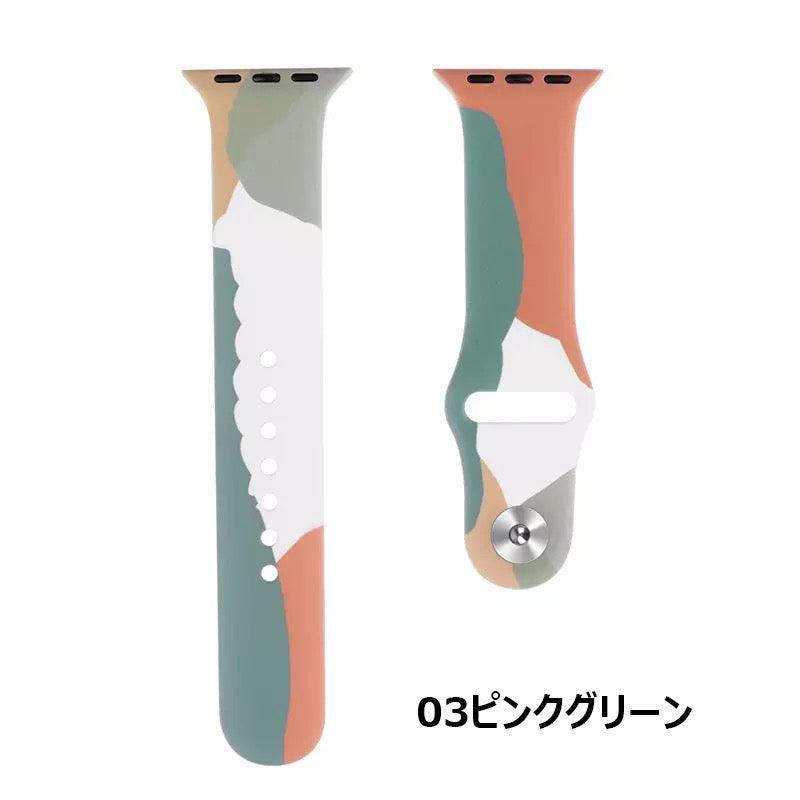 【6色】アート ドローイング シリコンバンド apple watch バンド givgiv 03ピンクグリーン (バンドのみ） 38mm/40mm/41mm用 S/M