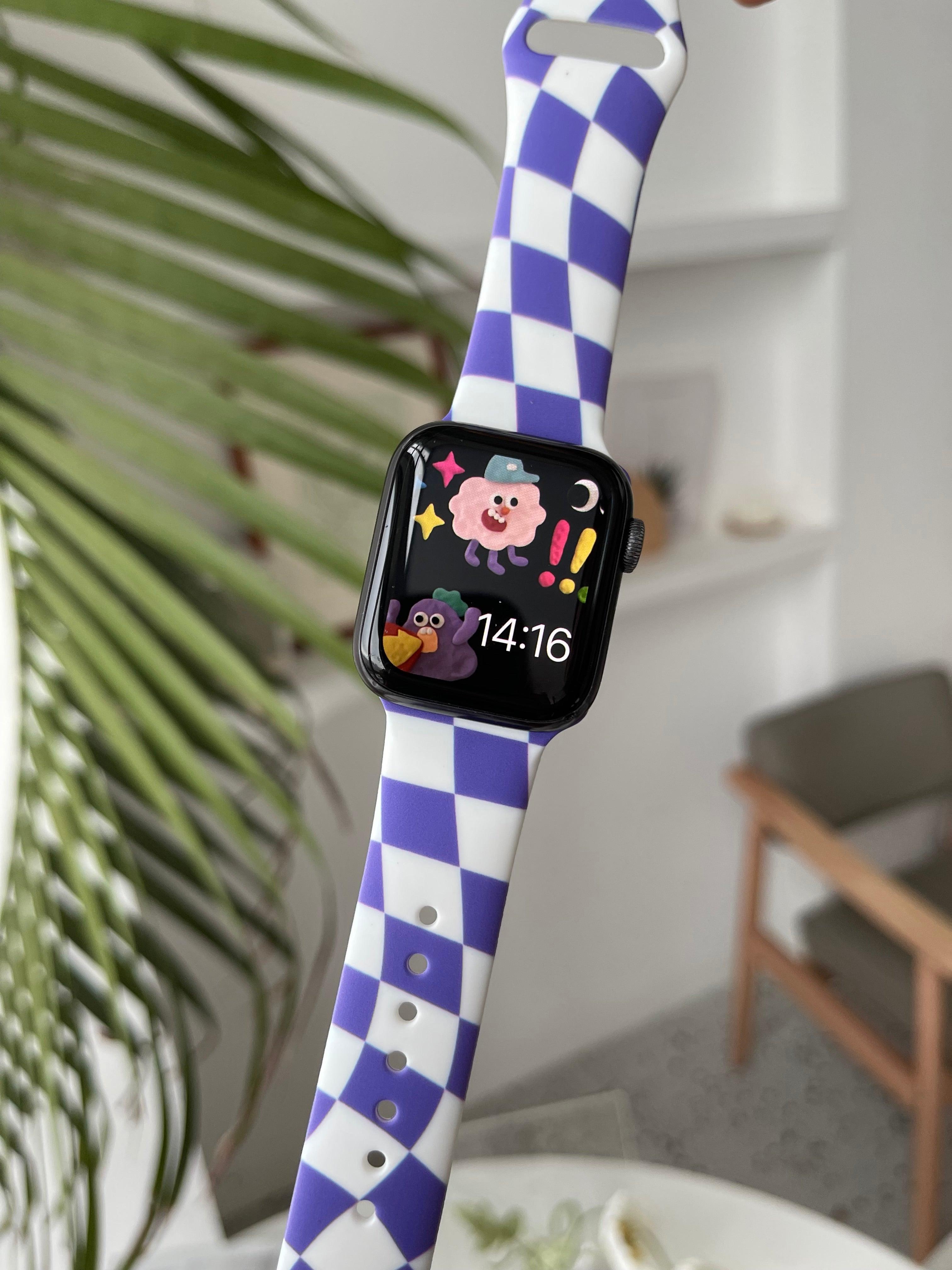 【6色】チェックグリッド シリコンバンド apple watch バンド givgiv 04紫グリッド (バンドのみ） 38mm/40mm/41mm用 