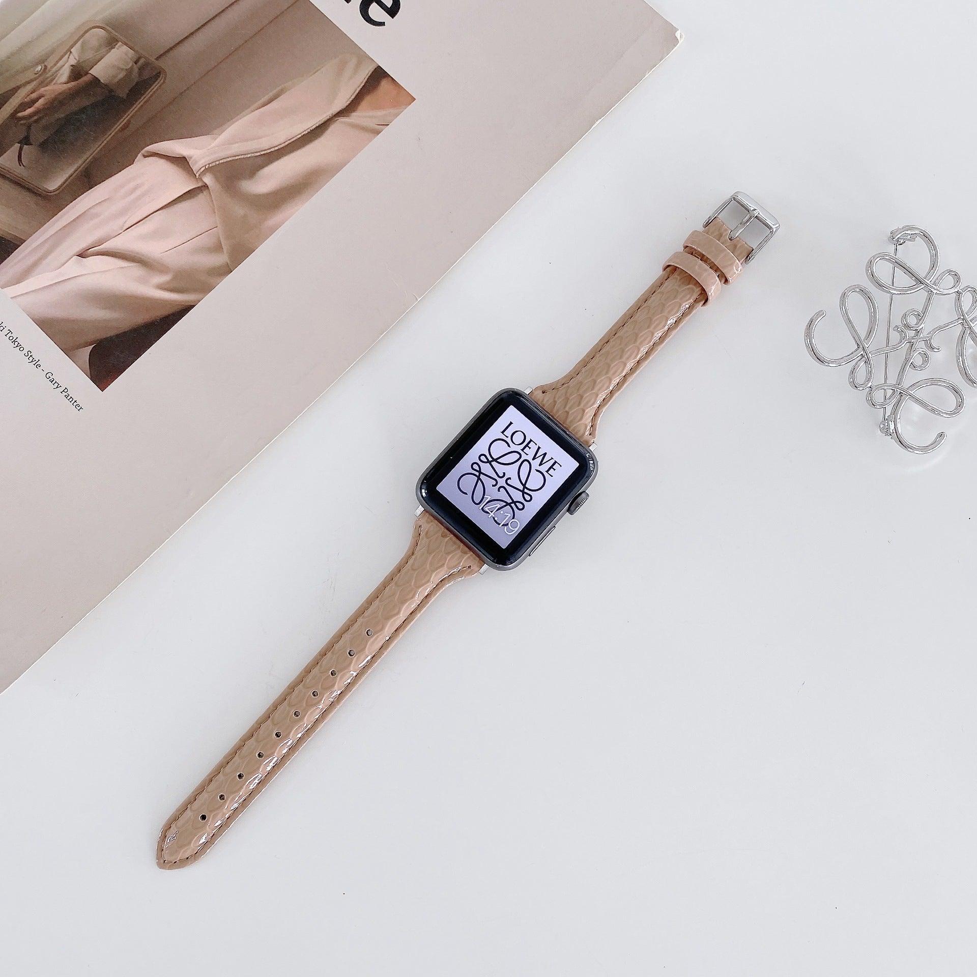 【7色】スリム 光沢 クロッコ型押、ヘビ型押し 本革 Applewatch バンド apple watch バンド givgiv 38mm/40mm/41mm用 04アプリコット（ベビ柄、ツヤ有） 