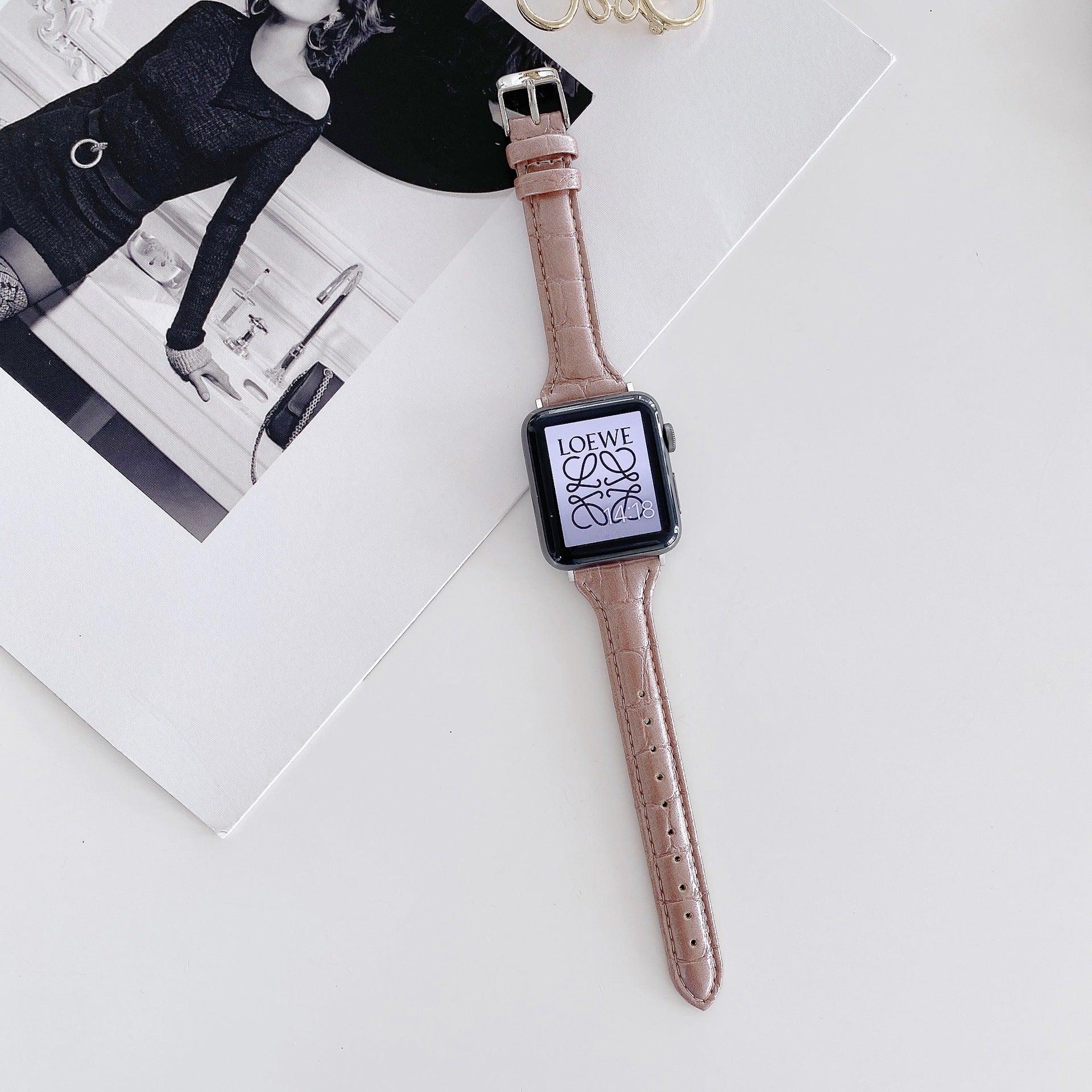 【7色】スリム 光沢 クロッコ型押、ヘビ型押し 本革 Applewatch バンド apple watch バンド givgiv 38mm/40mm/41mm用 05レトロピンク（クロッコ柄、ツヤ有） 