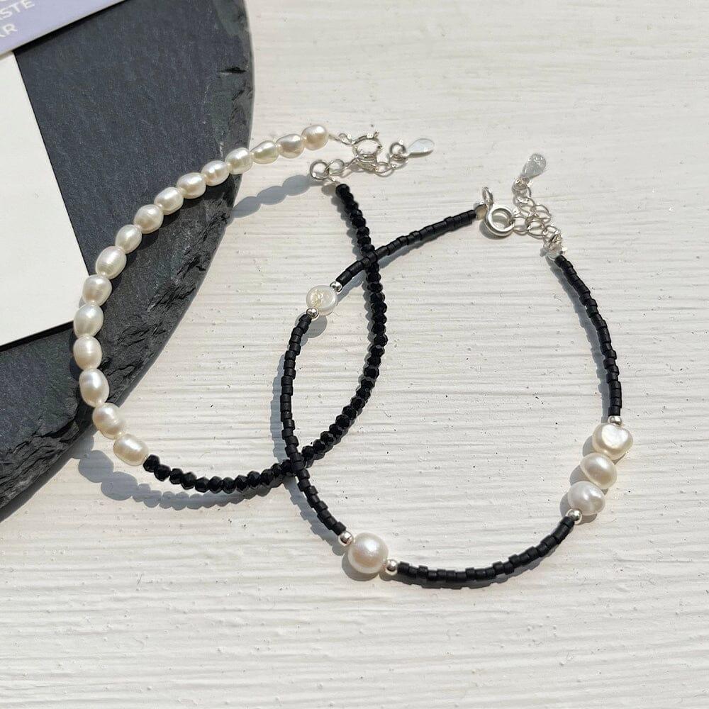 [925 Silver]Black Beads & Pearl Mix Bracelet (2type) Bracelet younglong-seoul 