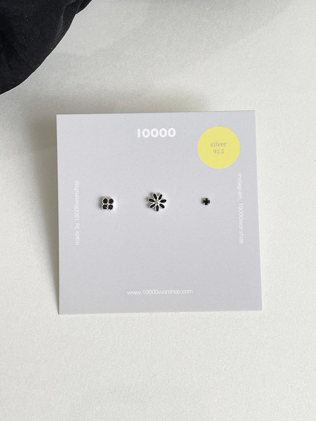 [925 Silver]ブラック四つ葉花ピアッシング[3セット] Piercing 10000won 