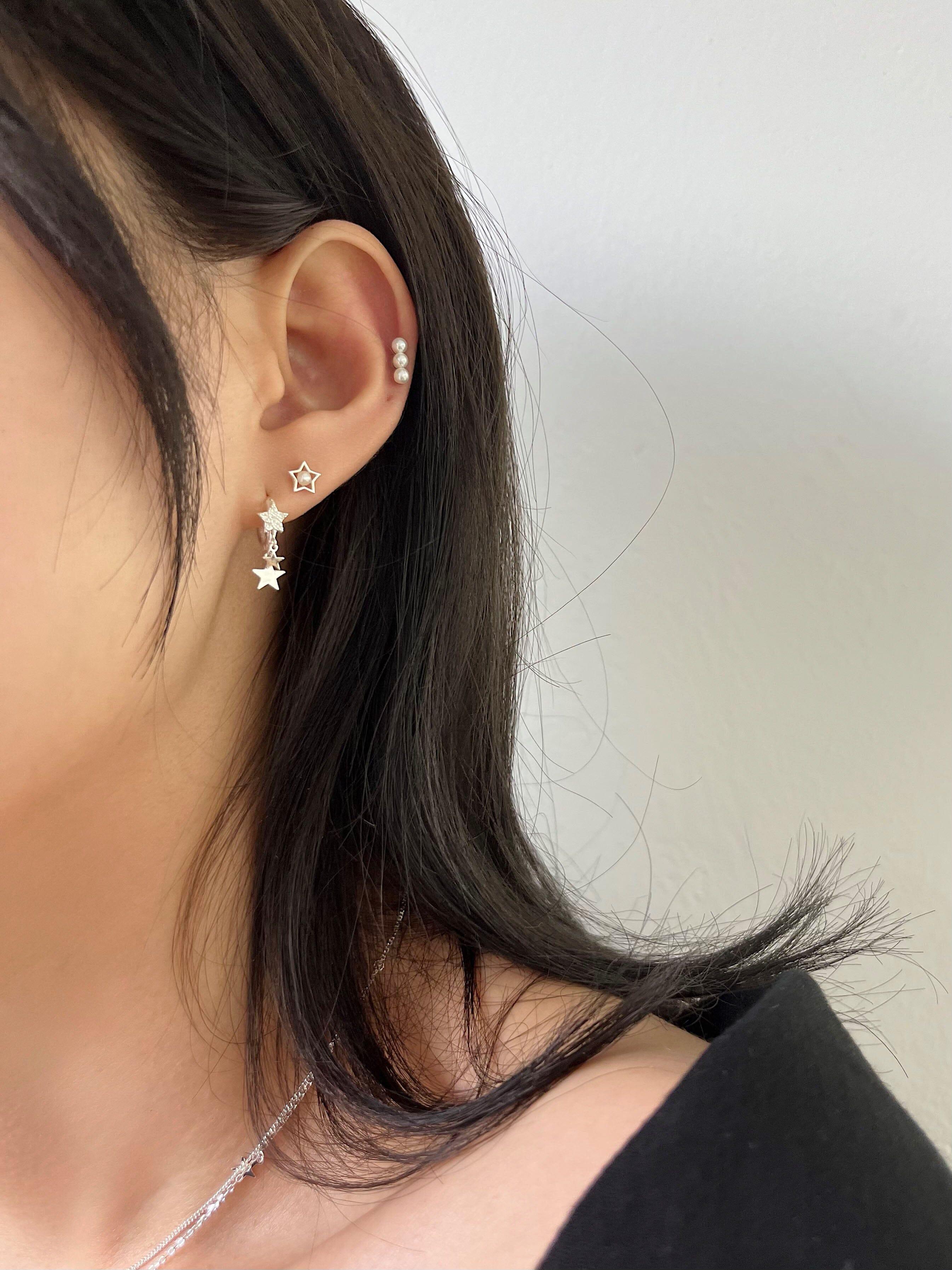 [925 Silver]Cubic Star Dropリングピアス Earrings younglong-seoul 