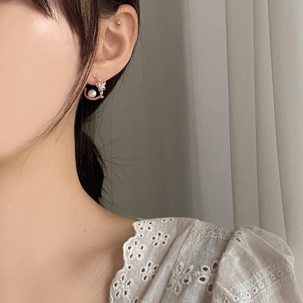 [925 Silver]蝶リング パール ピアス Earrings bling moon 