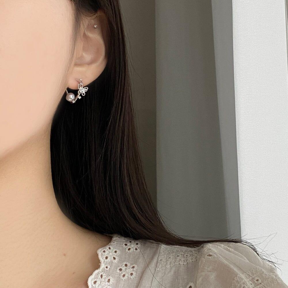 [925 Silver]蝶リング パール ピアス Earrings bling moon 