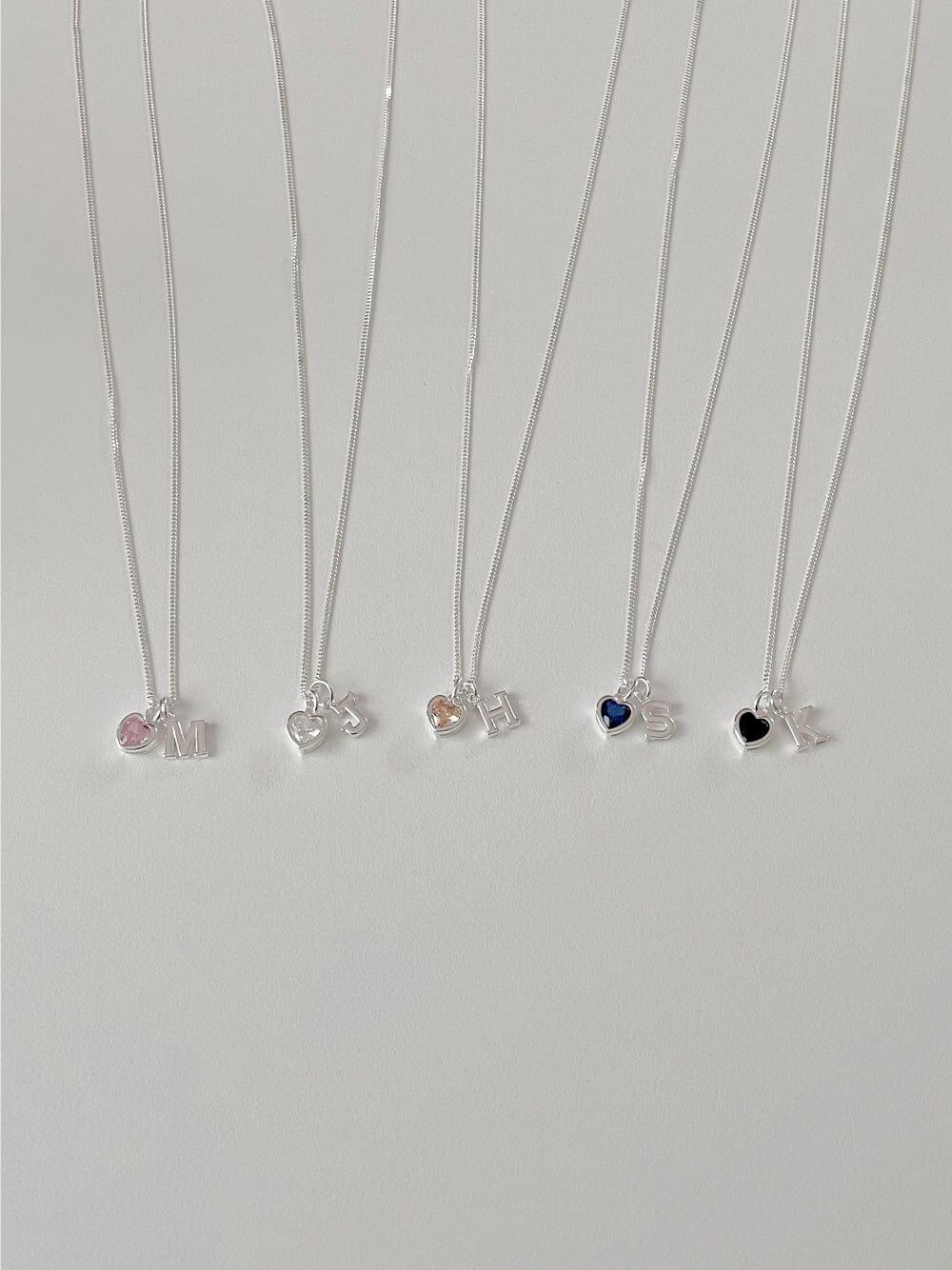 [925 Silver]イニシャル ハート キュービックネックレス / オーダーメイド necklace bling moon 