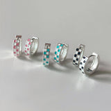[925 Silver]カラーチェッカーボード ワンタッチリング ピアス Earrings younglong-seoul 