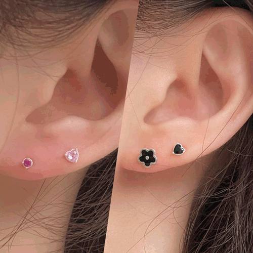 [925 Silver]カラーハートキュービックピアス Earrings 10000won 