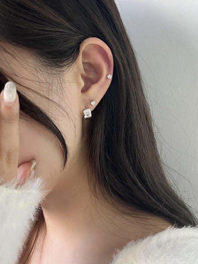 [925 Silver]キュービック・ハート・ワイド・ワンタッチリング・ピアス Earrings younglong-seoul 