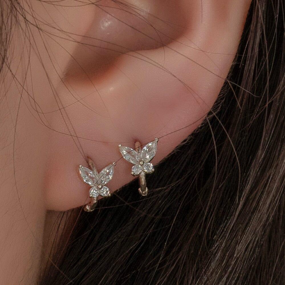 [925 Silver]クリスタル蝶ナビリングピアス Earrings pink-rocket 