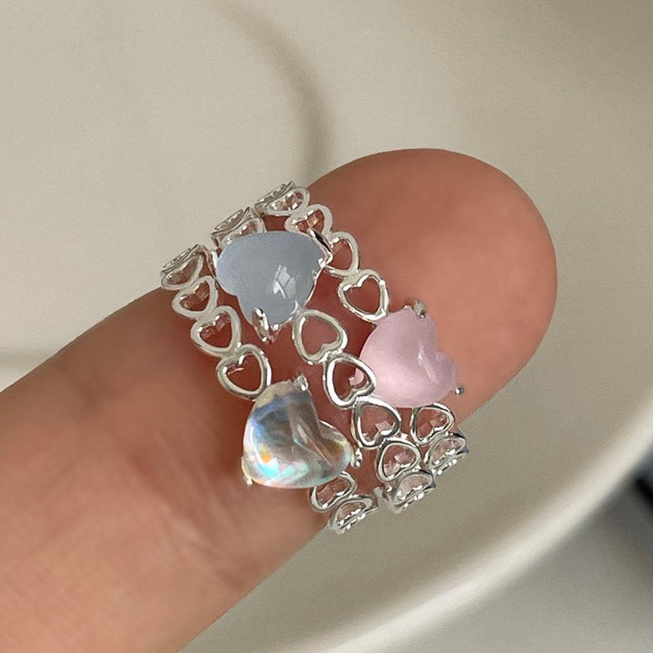 [韓国人気ジュエリー] nff Silver 925 Heart Motif Ring silver jewelry】heart motif Zirconia set design ring / sv925