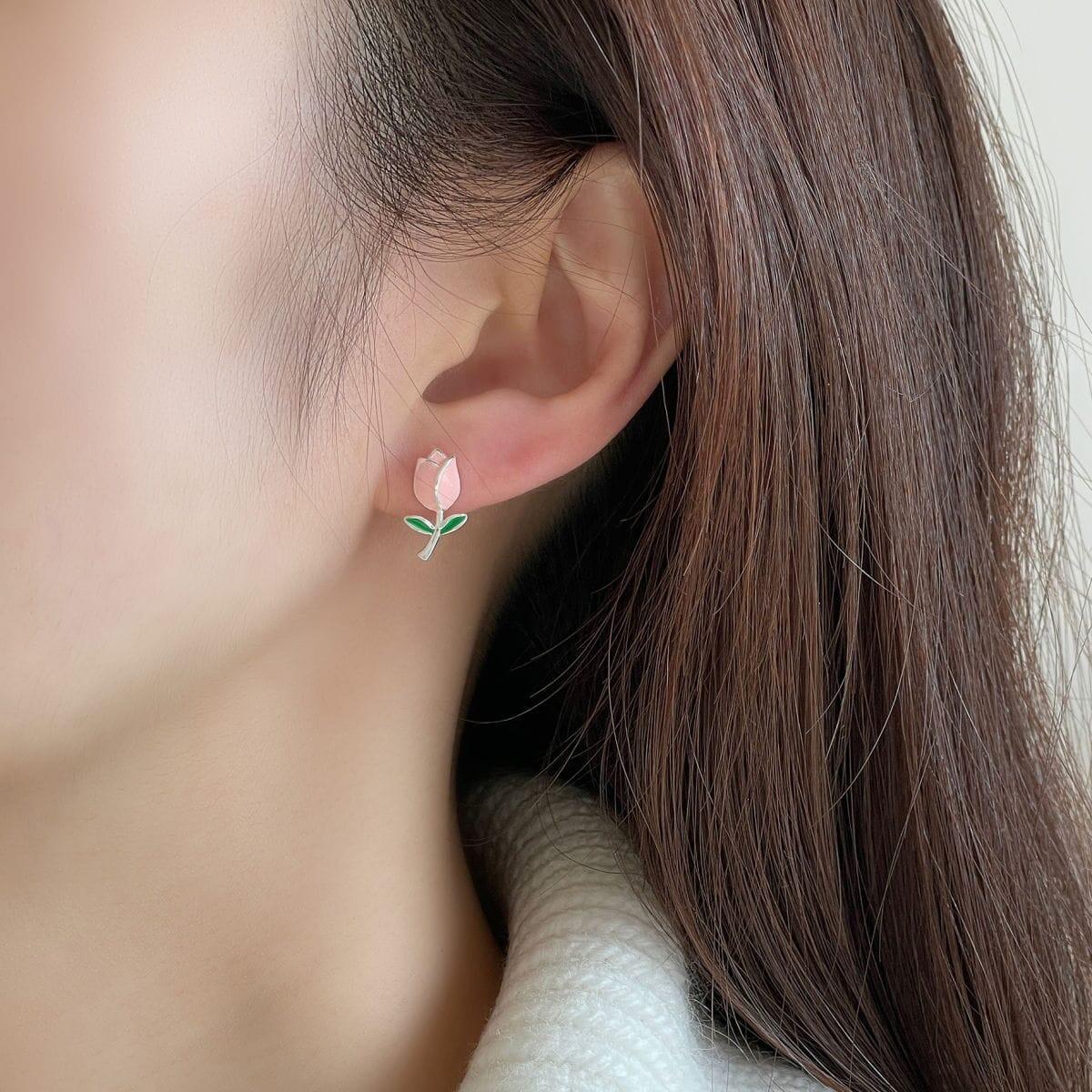 [925 Silver]ピンクチューリップ一輪ピアス Earrings 10000won 