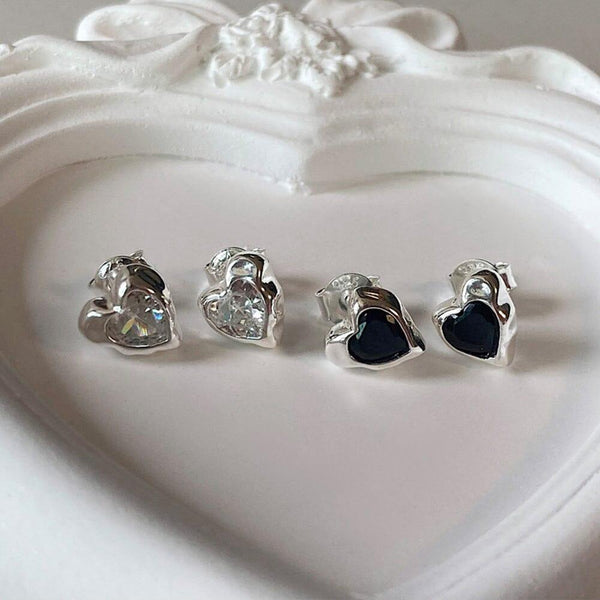 Ready to ship] [925 Silver] Rough Heart Cubic Earrings 韓国
