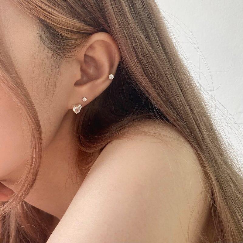 [925 Silver]ラフ ハート キュービック ピアス Earrings younglong-seoul 