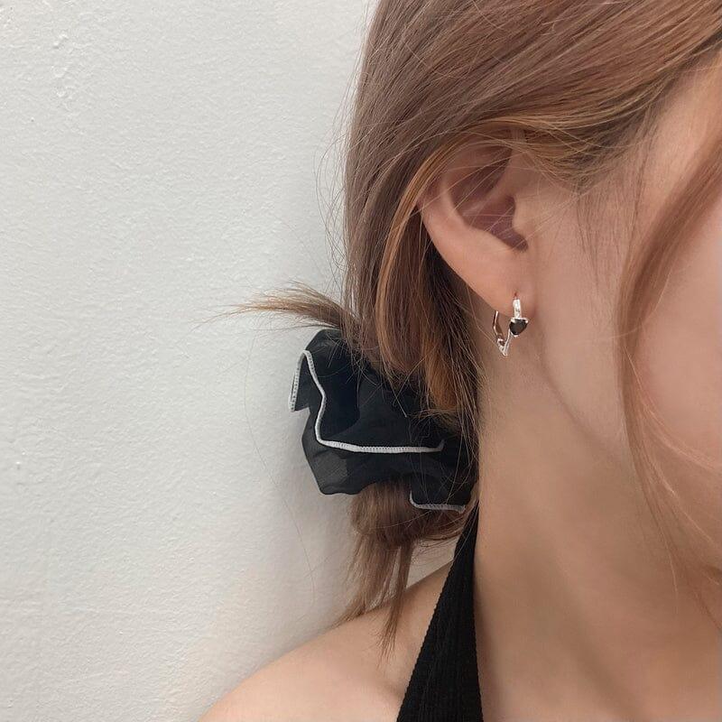 [925 Silver]ラフ ハート キュービック ワンタッチリング ピアス Earrings younglong-seoul 