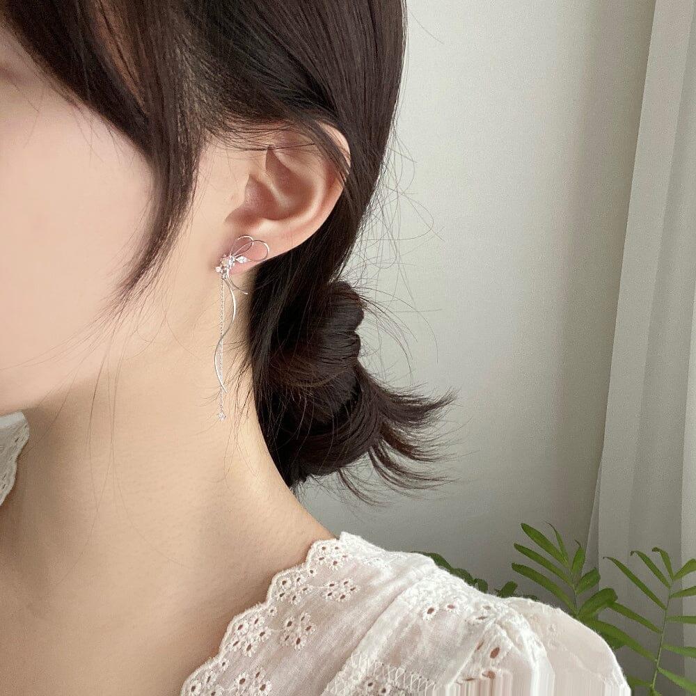 [925 Silver]ラフ リボン ピアス Earrings bling moon 
